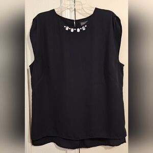 The Limited Navy Sleeveless Blouse with Embellished Neckline
